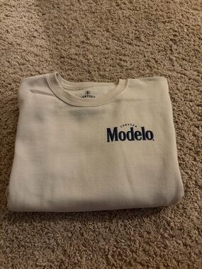 ModelCo Cream Crewneck with Navy Logo Print